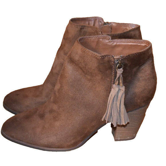 MERONA Faux Suede Boots Brown with Fringe Women's Size 11 Cowgirl Boho Western - Picture 4 of 5